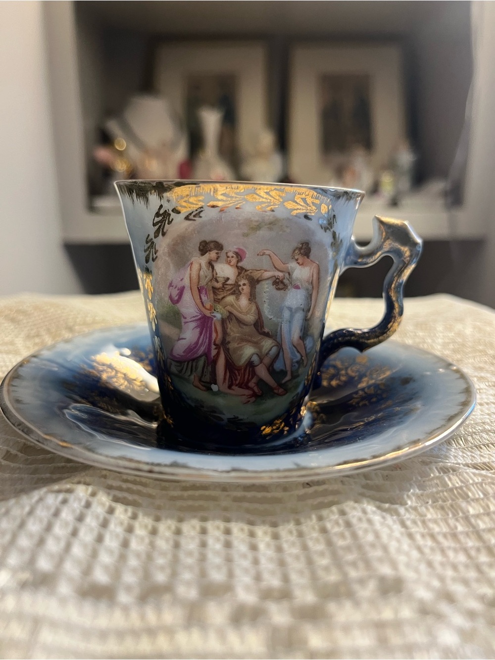 Antique Flow Blue demitasse cup and saucer set